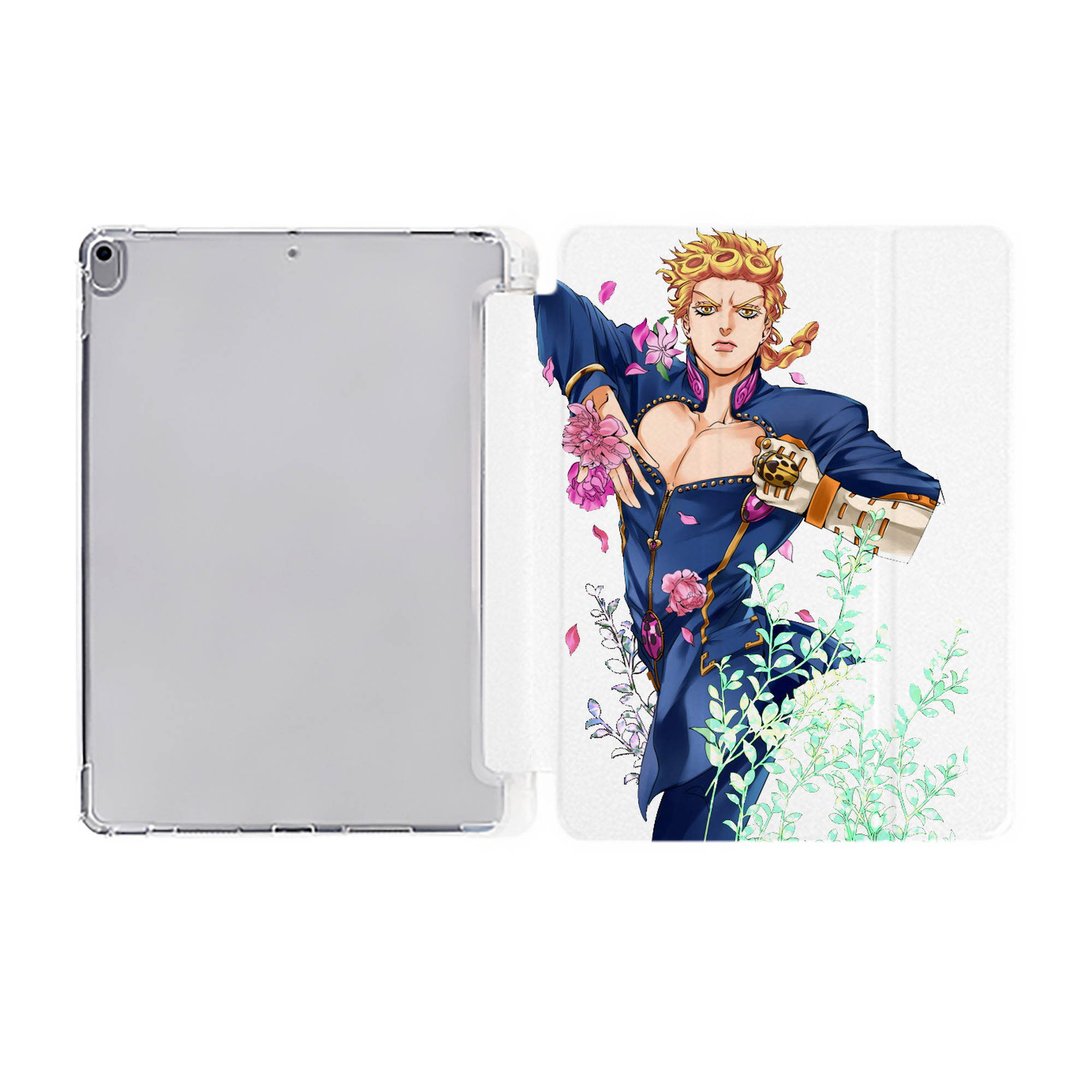 （画像用） ジョジョの奇妙な冒険 ジョルノ?ジョバァーナ JoJo's Bizarre Adventure Giorno Giovanna IPad ケース ペン収納付き 三つ折りスタンド PUレザー×シリコン 対応機種9.5/10.5/10.9インチ